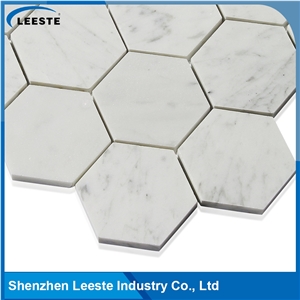 Carrara White Polished 3"Hexagon Bathroom Mosaic Tiles