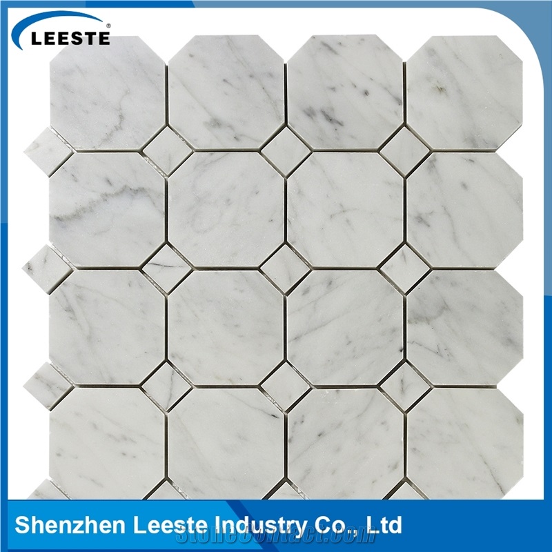 Carrara White Polished 3" Octagon Mosaic Tiles