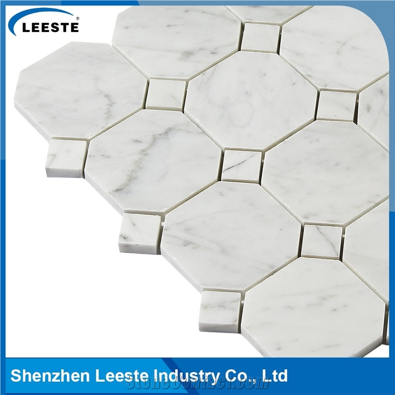 Carrara White Polished 3" Octagon Mosaic Tiles