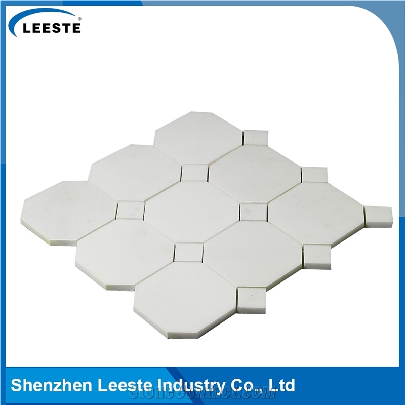 Danby White Marble Octagon with Dot 4x4 Marble Mosic Tiles