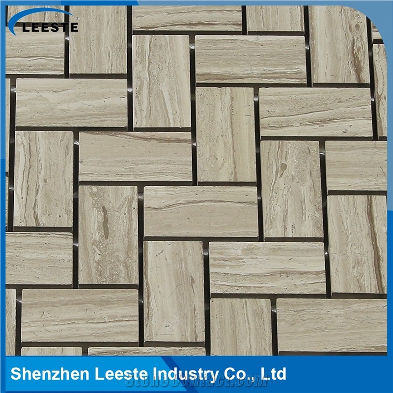 Herringbone 1"X2" Pattern Royal White Oak Marble Mosaic Tiles