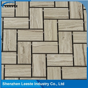 Herringbone 1"X2" Pattern Royal White Oak Marble Mosaic Tiles