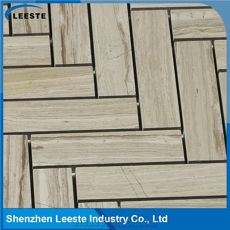 Herringbone 1"X4" Pattern Royal White Oak Marble Mosaic Tiles