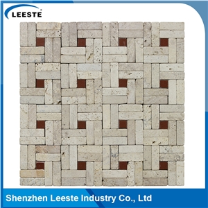 White and Red Mix Color Brick Honed Tiles Marble Mosaic