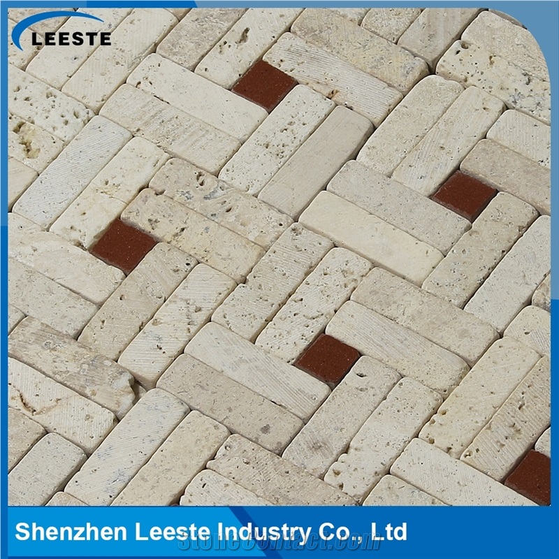 White and Red Mix Color Brick Honed Tiles Marble Mosaic