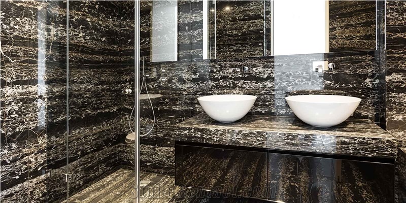 Nero Portoro Marble Bathroom Design