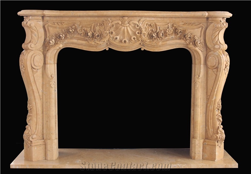 Beige Hand Carved Fireplace Marble
