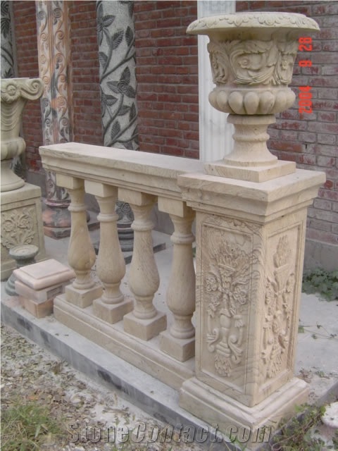 Beige Limestone Handcarved Baluster, Stair Handrails
