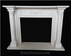 Beige Limestone Handcarved Fireplaces Mantel , Western Style Fireplace
