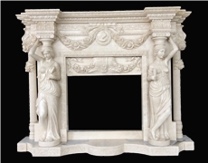 Beige Limestone Handcarved Fireplaces Mantel , Western Style Fireplace