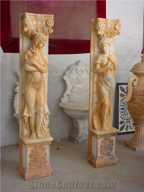 Beige Marble Columns,Carving Marble Columns