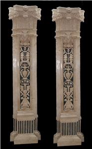 Beige Marble Hand Carved Building Columns, Sculptured Building Pillars