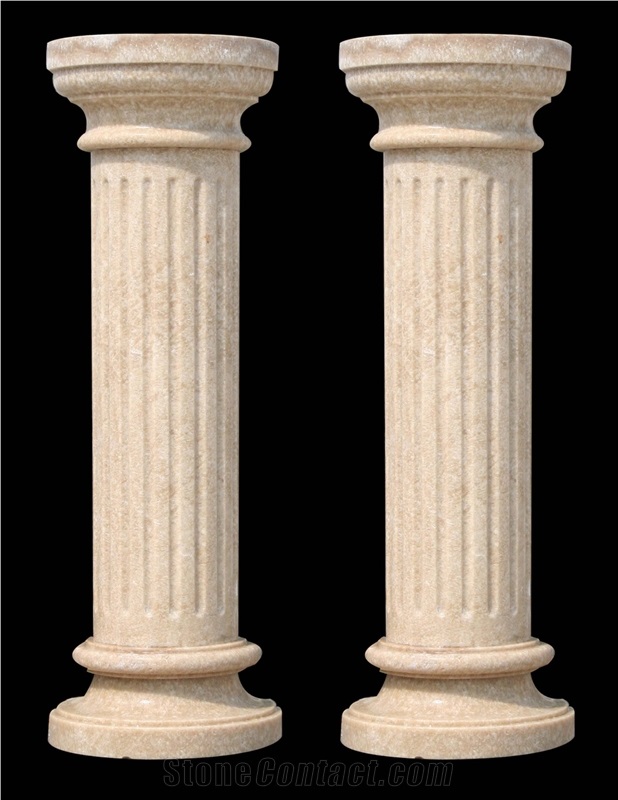 Beige Marble Hand Caved Building Column Capitals, Sculptured Column