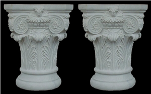 Beige Marble Hand Caved Building Column Capitals, Sculptured Column