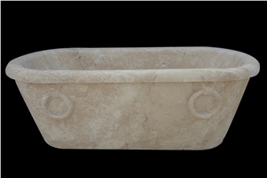 Beige Marble Handcarved Bathtub, Western Style Sculptured Bath Tubs