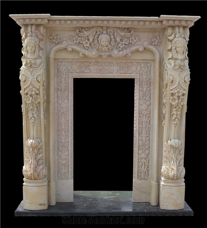Beige Marble Handcarved Door Surround, Western Style Sculptured Door