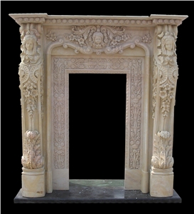 Beige Marble Handcarved Door Surround, Western Style Sculptured Door