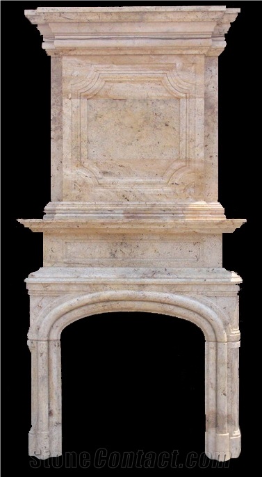 Beige Marble Handcarved Double Fireplace Mantel, Western Style