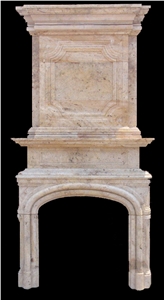 Beige Marble Handcarved Double Fireplace Mantel, Western Style