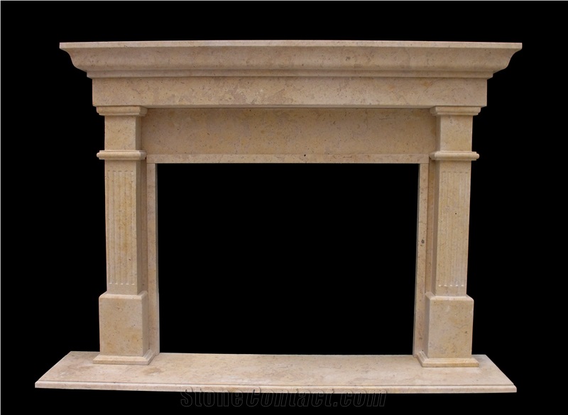 Beige Marble Handcarved Double Fireplaces Mantel, Western Style