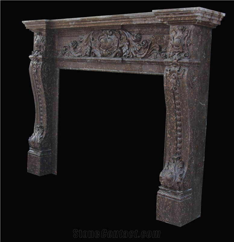 Beige Marble Handcarved Double Fireplaces Mantel, Western Style