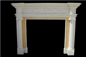 Beige Marble Handcarved Fireplaces Mantel, Western Sculpture Fireplace