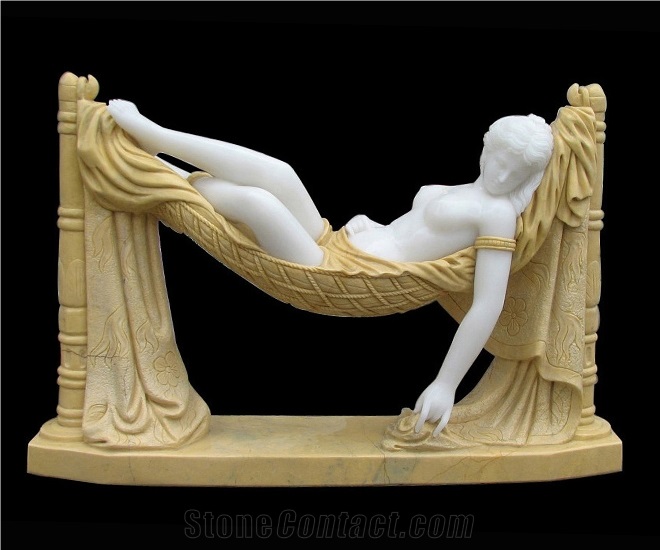 Beige Marble Handcarved Human Sculptures, Western Style Statues