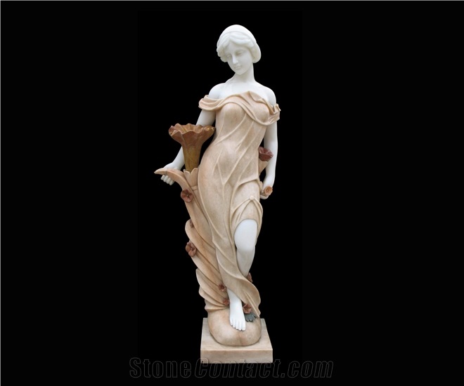 Beige Marble Handcarved Human Statues, Western Style Sculptures