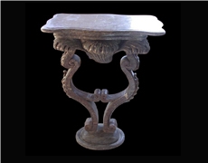 Beige Marble Handcarved Outdoor Table, Sculptured Garden Table