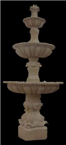 Beige Marble Handcarved Sculptured Fountain , Western Garden Fountain