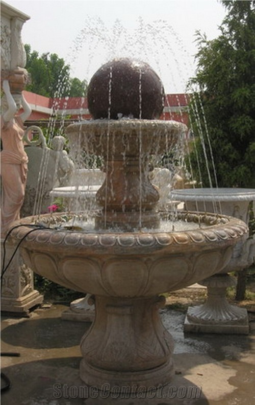 Beige Marble Handcarved Sculptured Fountain , Western Garden Fountain