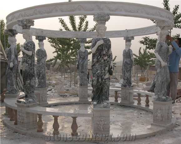 Beige Marble Handcarved Sculptured Stone Gazebos