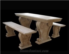 Beige Marble Handcarved Sculptured Table Sets, Western Style Tables