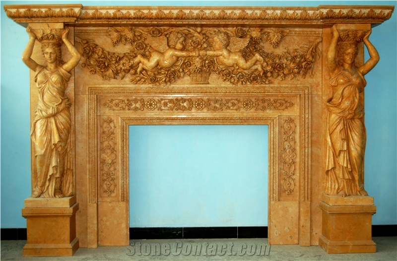 Beige Marble Stone Fireplace Mantels Surround