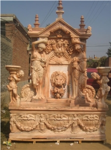 Beige Marble Wall Fountain/ Handcared Stone Wall Fountain/ Sculptured