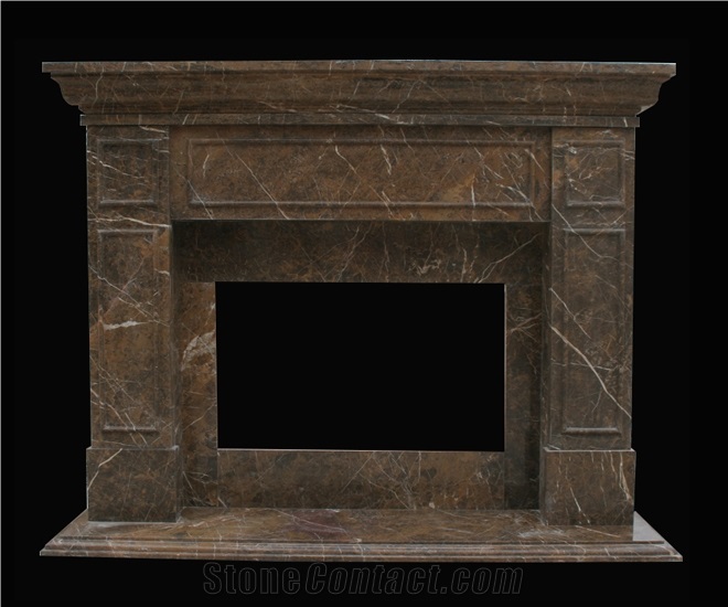 Black Limestone Handcarved Fireplaces Mantel, Western Style Fireplace