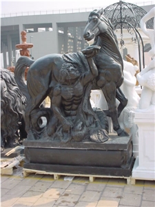 Black Marble Handcarved Animal Sculptures, Sculptured Horse Statues