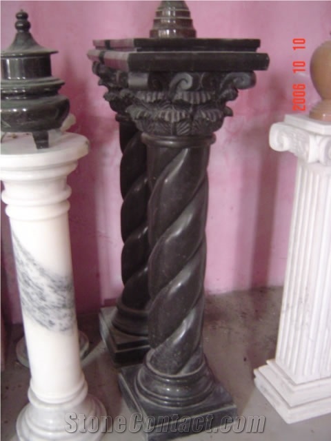 Black Marble Handcarved Building Column Capitals, Sculptured Pilasters