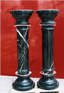 Black Marble Handcarved Building Column Capitals, Sculptured Pilasters