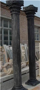 Black Marble Handcarved Building Columns, Western Sculptured Pillars
