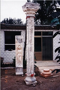 Black Marble Handcarved Building Columns, Western Sculptured Pillars