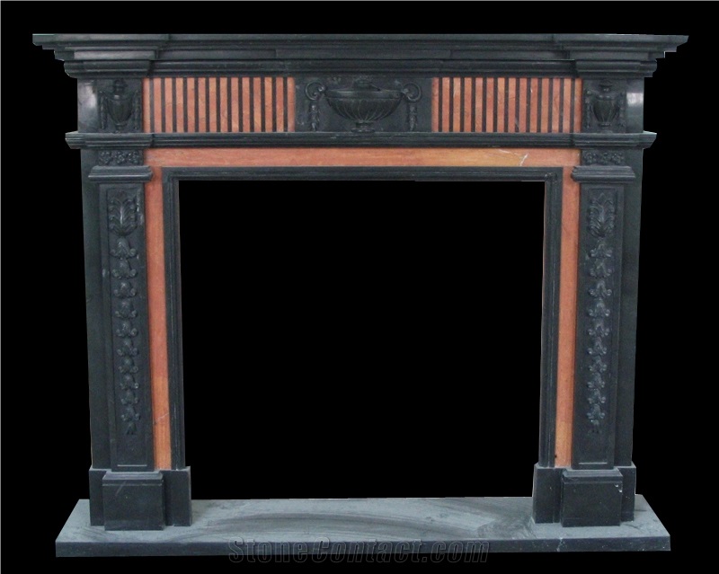 Black Marble Handcarved Fireplaces Mantel