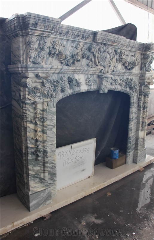 Chinese Arabesato Marble Fireplace Mantel