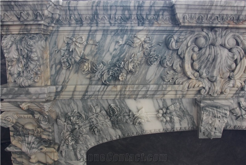 Chinese Arabesato Marble Fireplace Mantel Surround