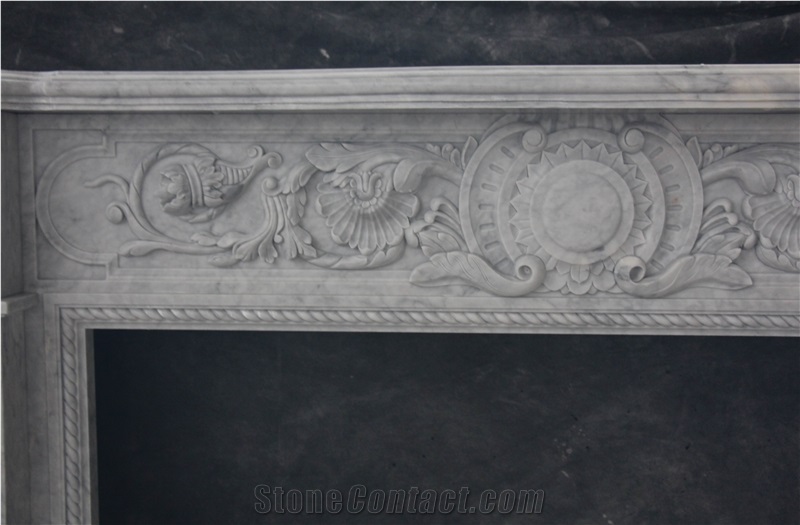 Chinese Carrara White Marble Fireplace Mantel