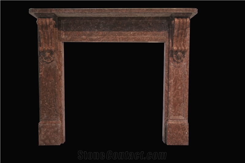 Colorful Red Marble Handcarved Sculptured Fireplaces, Western Style