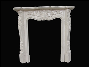 Crema Marfil Handcarved Fireplaces Mantel, Western Style Fireplaces