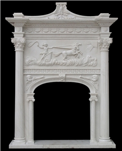 Double Fireplace Handcarved Sculpture Marble Mantel
