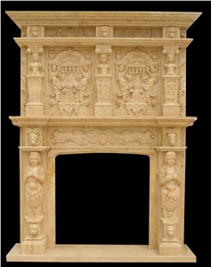 Double Fireplace Handcarved Sculpture Marble Mantel