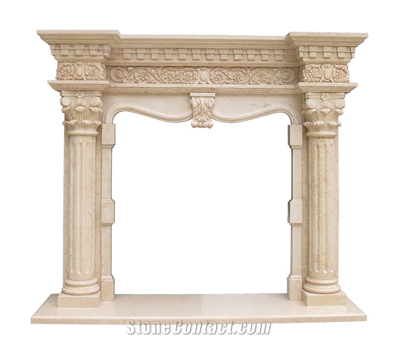 Egypt Beige Fireplace, Marble Fireplace, Fireplace Mantel, Sculptured